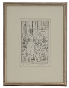 LeRoy Flint (1909-1991) American, 1938 Etching, "Exoi #3-Lunch"