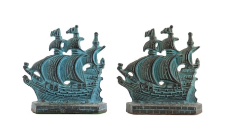 (2) Cast Iron Pirate Ship Bookends