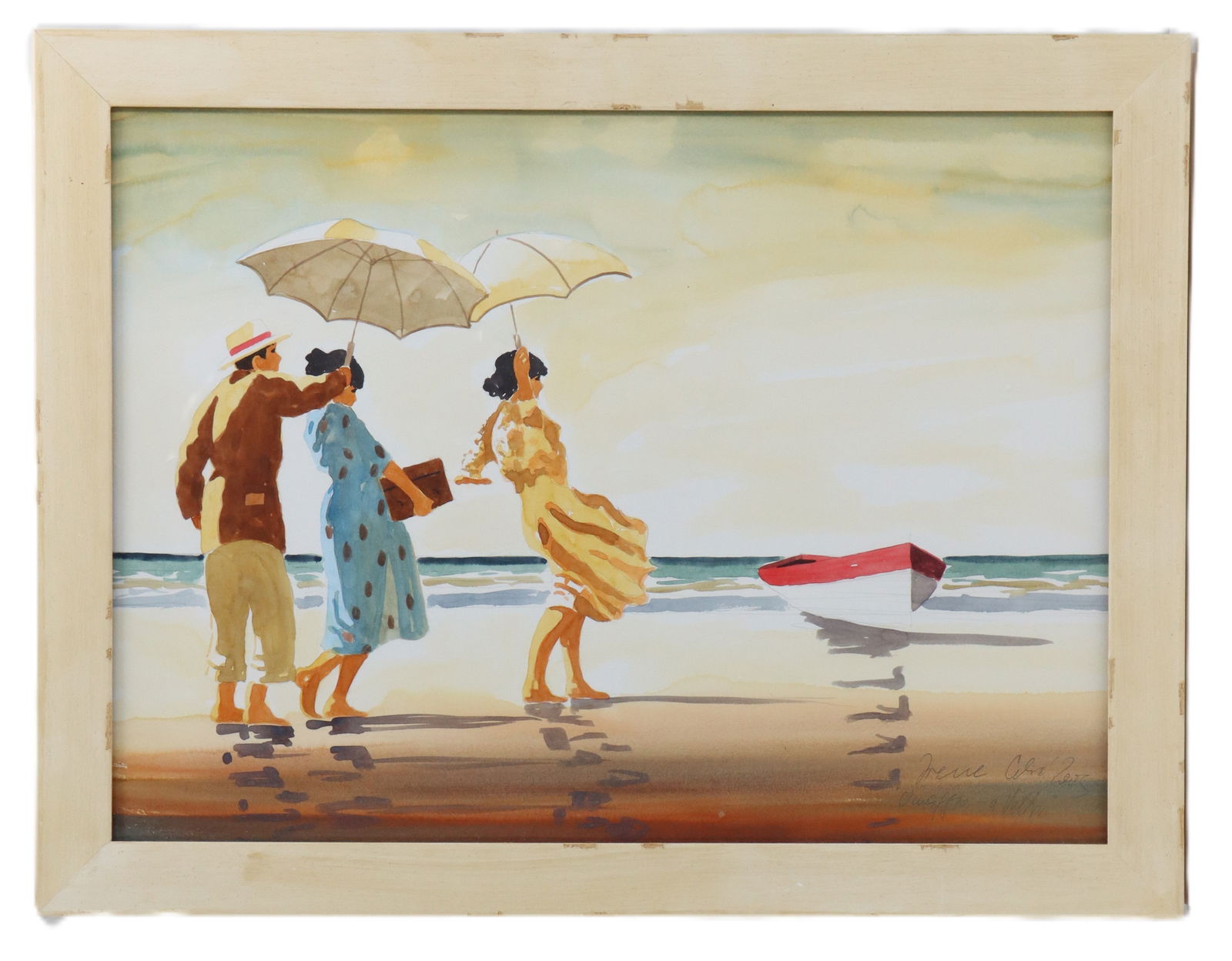 After Jack Vettriano Watercolor "The Picnic Party": After Jack Vettriano Watercolor "The Picnic Party". Signed and inscribed. Vettriano was famous for his film noir style paintings of men and women. Overall Size: 23 x 29 3/4 in.&nb