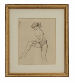 Style of Leon Kroll Vintage Original Drawing of a Semi-Nude Woman Removing Her Stocking