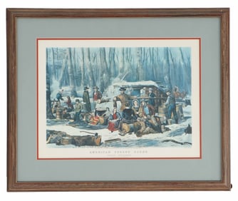 Currier & Ives "American Forest Scene, Maple Sugaring" Hand-Colored Lithograph