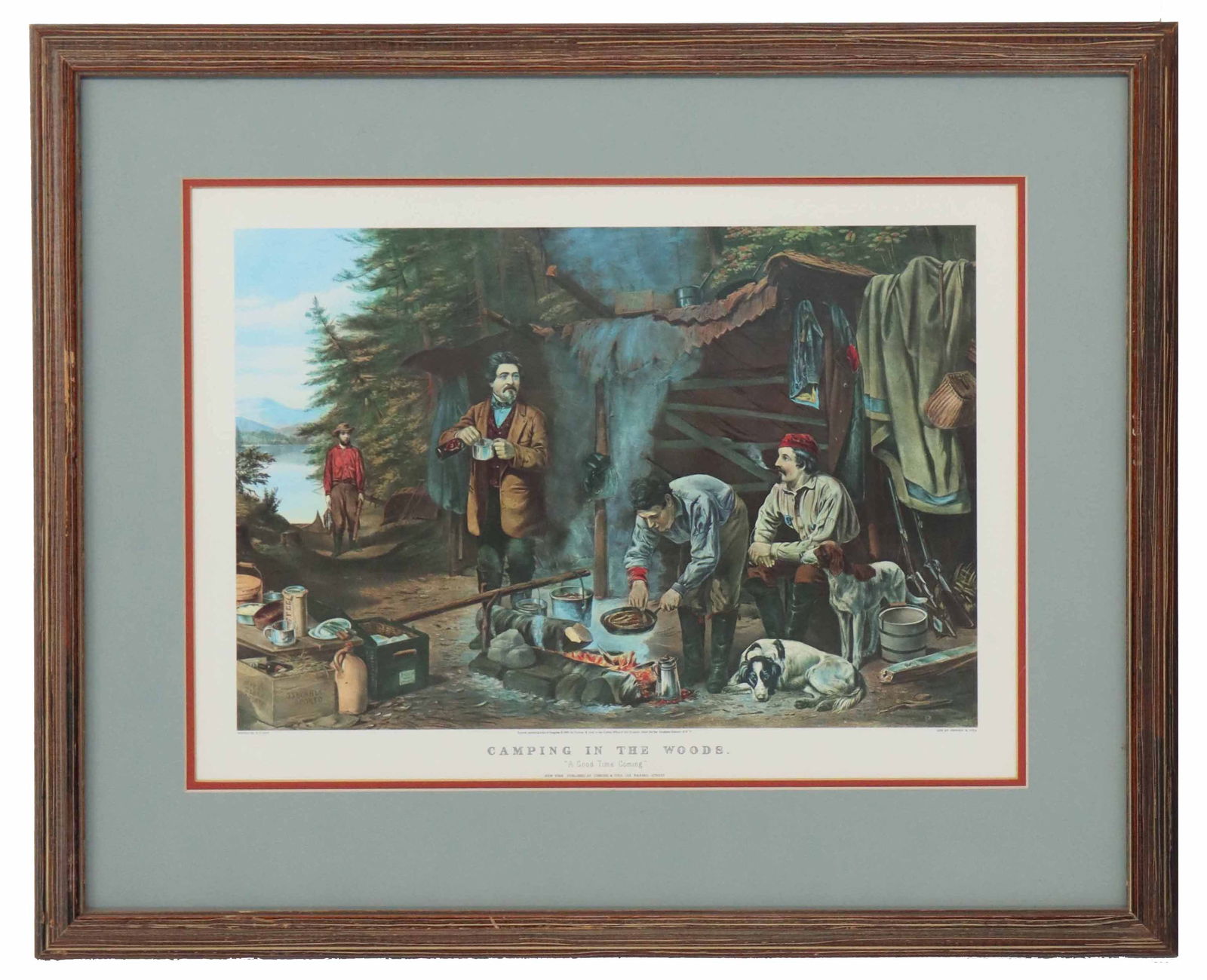 Currier & Ives "Camping in the Woods" 1868 Hand-Colored Lithograph (1 of 11)