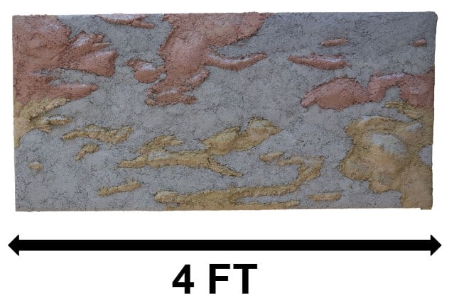 Concrete and Mixed Media Sculpted Three Dimensional Abstract Art on Board: Concrete and Mixed Media Sculpted Three Dimensional Abstract Art on Board. Shows red and yellow areas in the midst of blue. Titled "Brittle Sky" and signed indistinctly along with the date 2