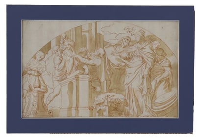 Giovanni Battista Gaulli (1639-1709) Italian, Neoclassical  Mythological Scene Ink and Wash on Paper