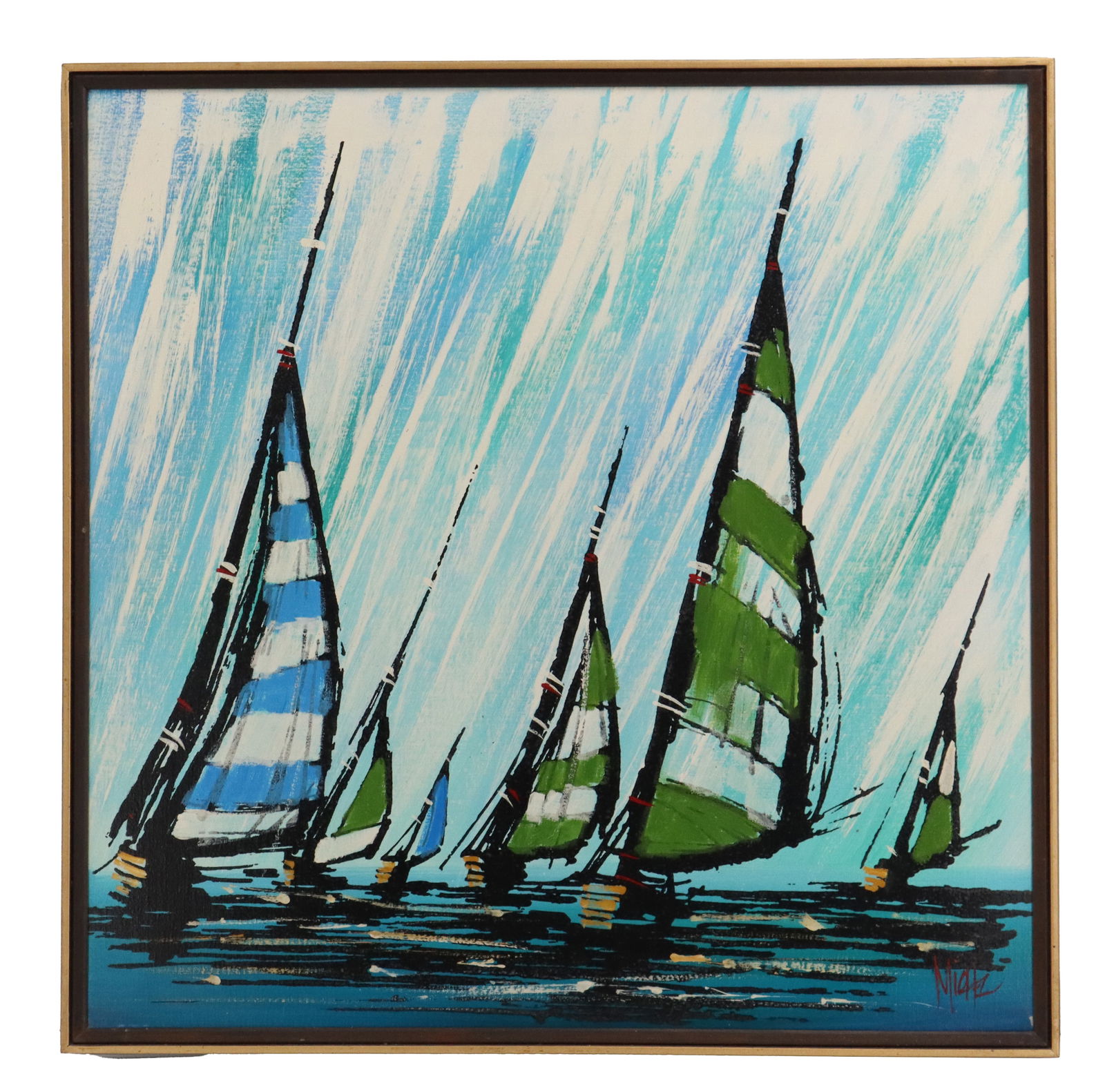 Michel Henry (1928-2016) French, Original Oil on Canvas Painting of Sailboats Racing: Michel Henry (1928-2016) French, Original Oil on Canvas Painting of Sailboats Racing. Signature lower right. Oil on canvas. Michel Henry was represented in the United States by Wally Findlay Gall