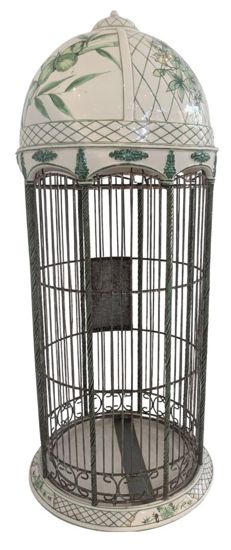 40 Inch Chinese Porcelain Dome and Porcelain Base Bird Cage (1 of 13)