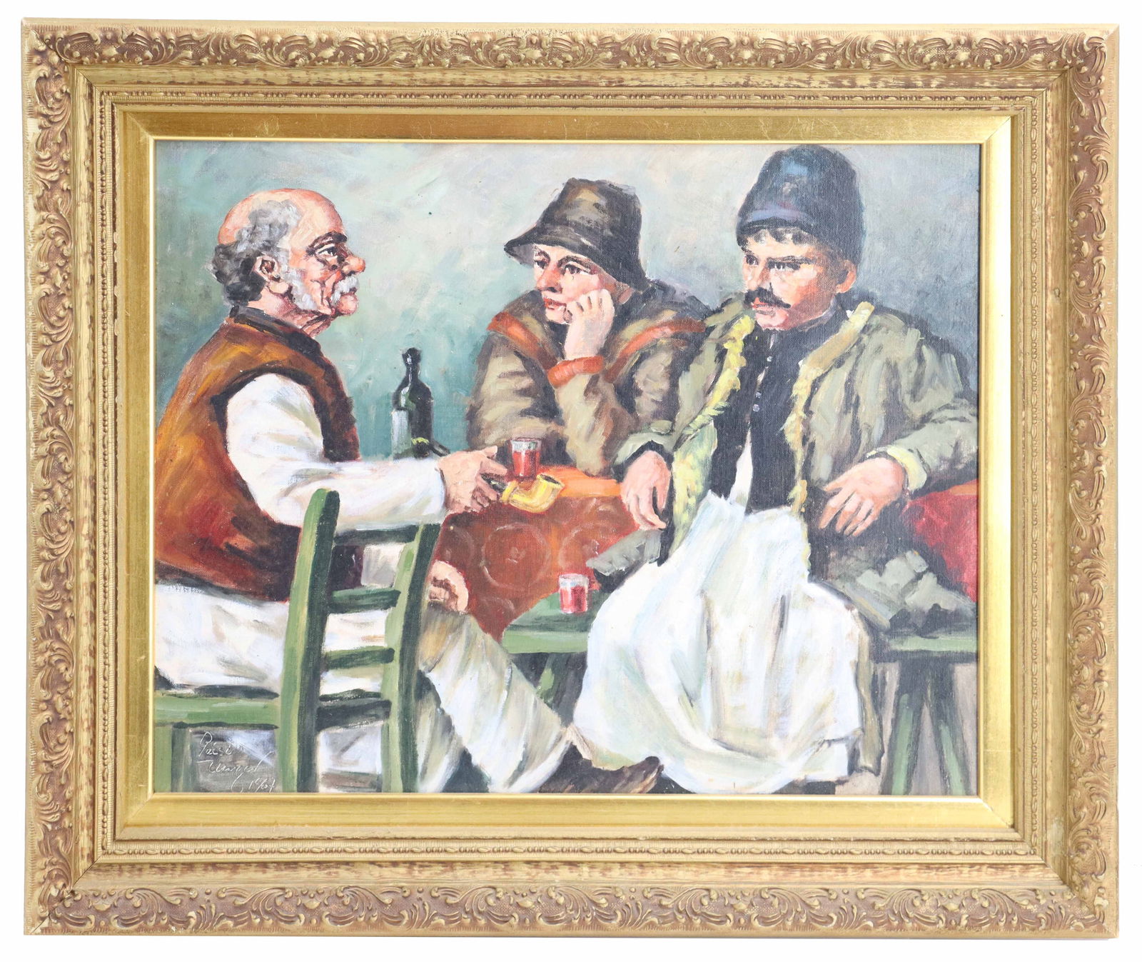Mid-Century Signed Oil on Canvas Figural Scene (1 of 5)