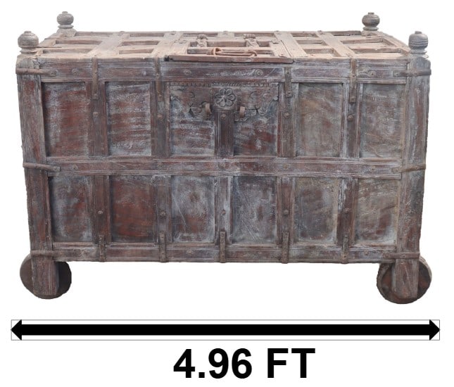 Antique Indian Wooden Rolling Storage Chest (1 of 17)