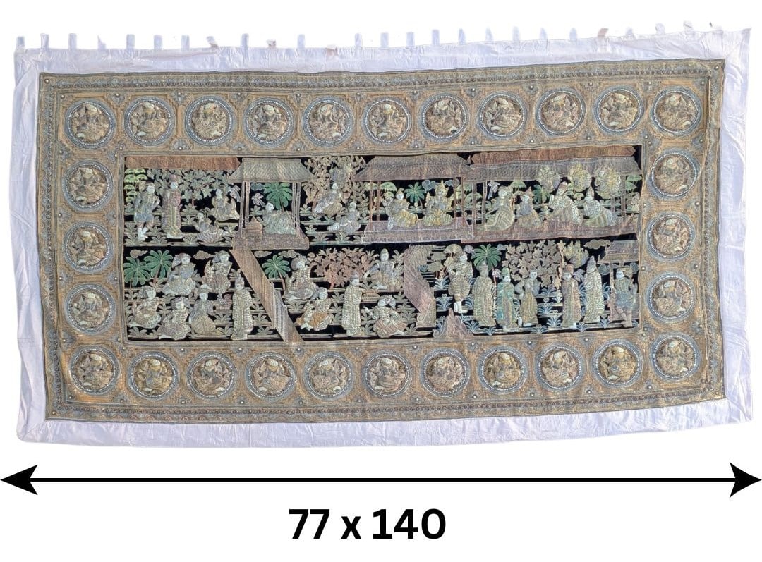 Monumental Burmese Embroidered Kalaga Tapestry with Applique (1 of 18)