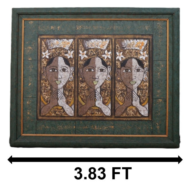 I Gede Putra Udiyana (Born 1969) Balinese, Oil on Canvas "Brown Chilies on Green": I Gede Putra Udiyana (Born 1969) Balinese, Oil on Canvas "Brown Chilies on Green". Oil on canvas trio of stylized portraits of a woman in traditional Balinese dress. Dated 2004. S