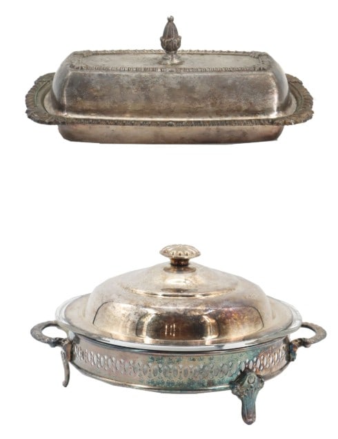 (1) Silverplated Sheets Co. Butter Dish and (1) Pyrex Glass and Silverplated Casserole (1 of 14)