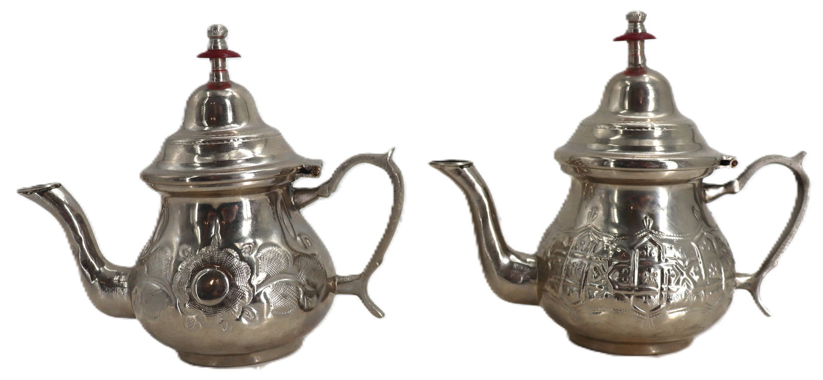 (2) Vintage Moroccan Silver Plated Embossed Teapots (1 of 15)