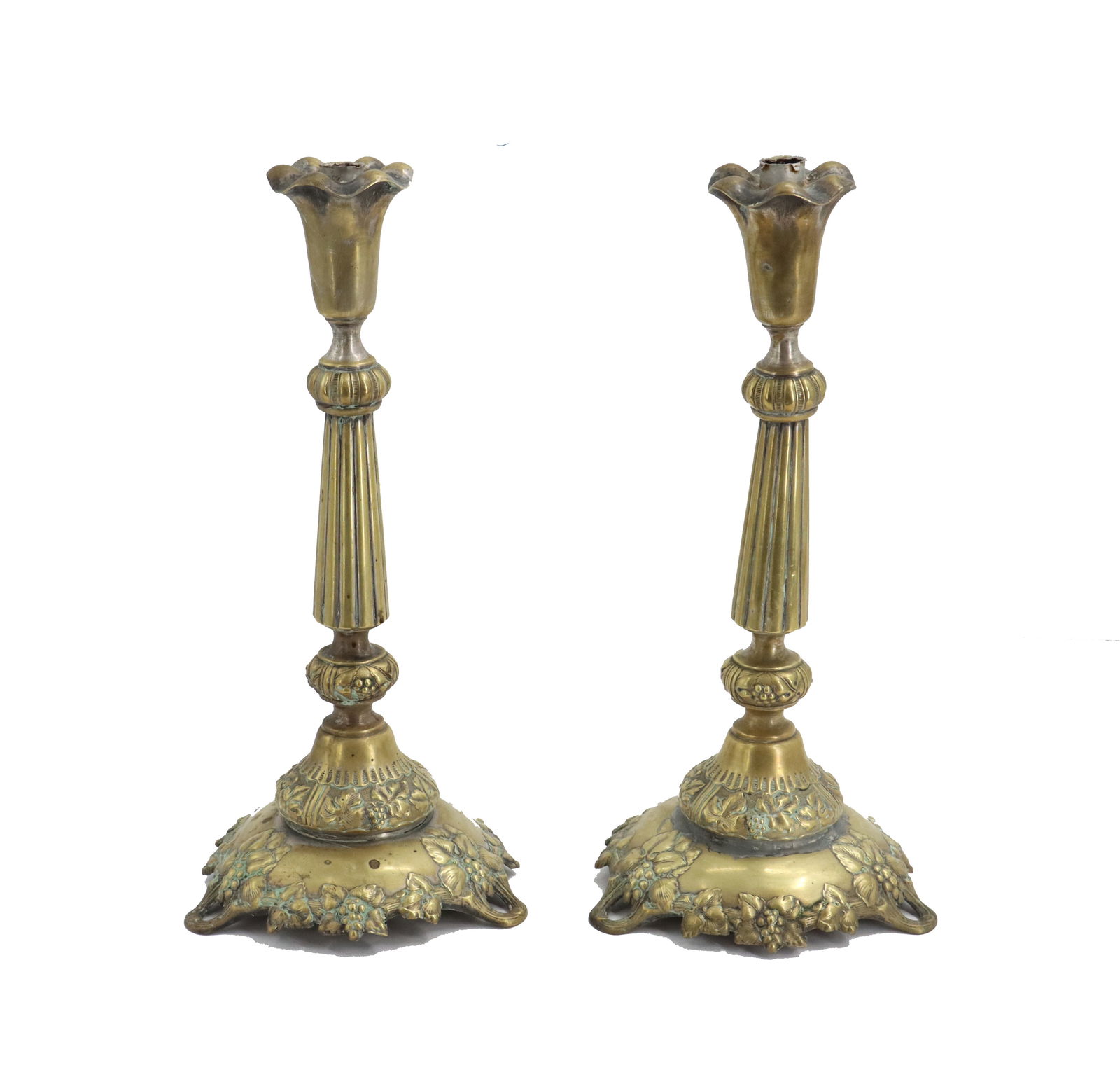 Pair of Antique Polish Silvered Brass Candlesticks (1 of 12)