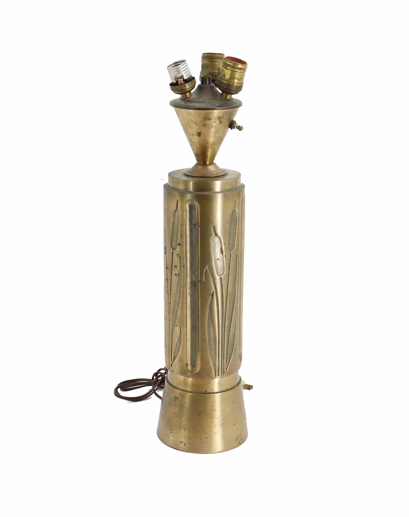 Rare 1940s Cattails Negative-Relief Cast Brass Table Lamp - AS IS (1 of 14)