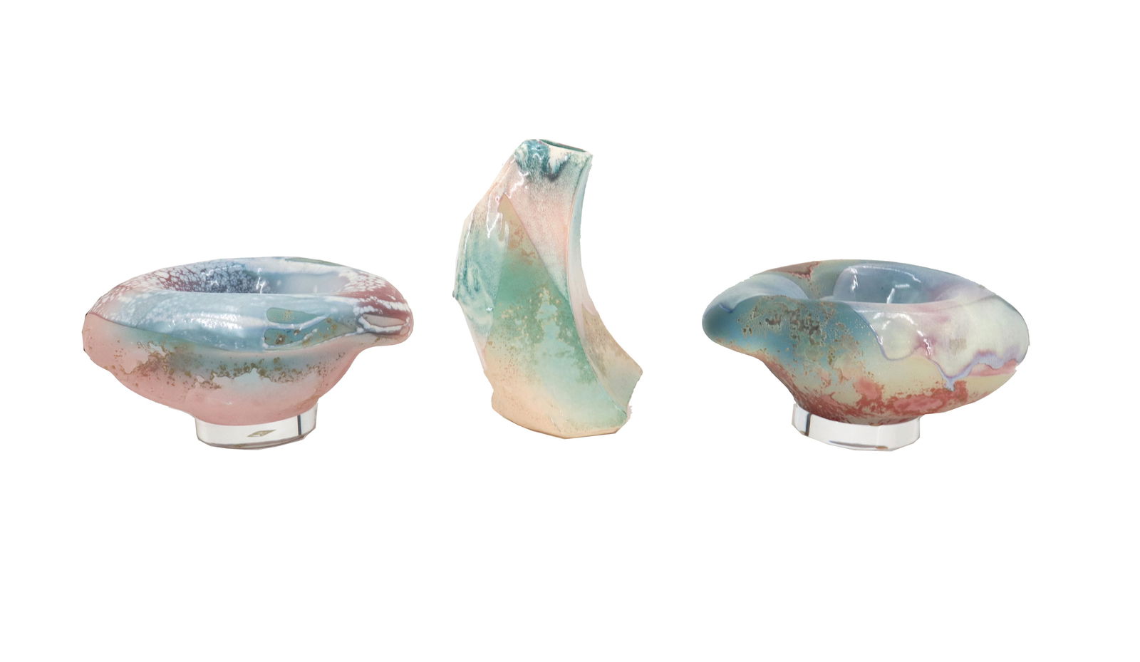 Tony Evans (1942-2009) Welsh/American, (3) Ceramic Pottery Vessels: Tony Evans (1942-2009) Welsh/American, (3) Ceramic Pottery Vessels. 1 vase and 2 bowl shaped vessels. Each one signed on the underside or near the base. Size: 7 x 5 1/2 x 11 3/4 in.Anthony Glyn