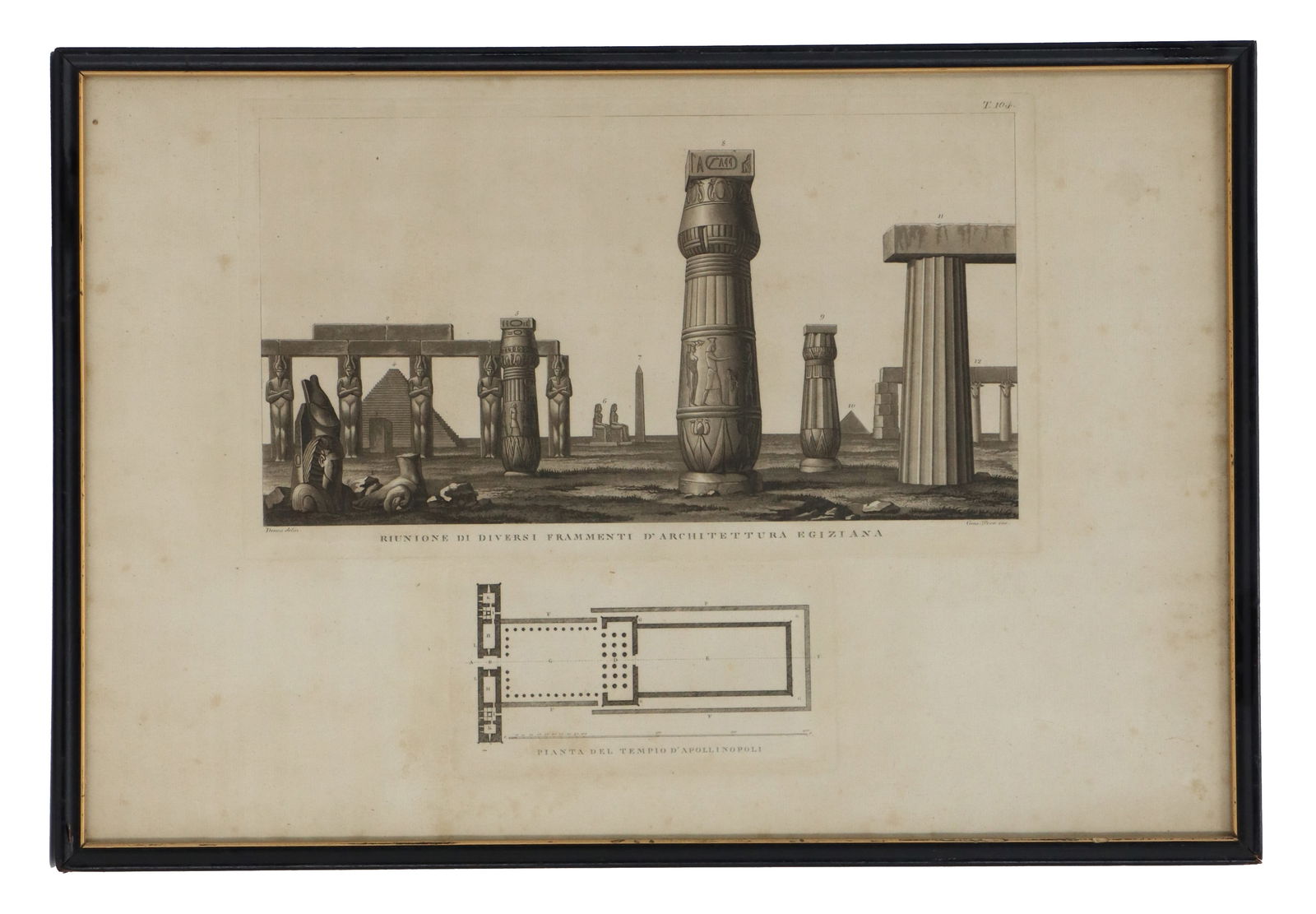 Dominique Vivant Denon (1747-1825) French, Etching on Paper: Dominique Vivant Denon (1747-1825) French, Etching on Paper. Signed within the plate. Depicts a view of the remains from the side, as well as a top-down drawing below.Size: 15 1/4 x 22 1/5