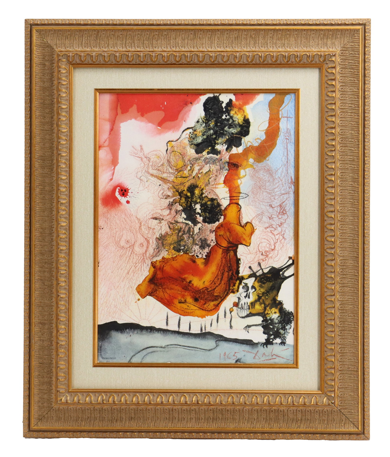 Salvador Dalí (1904-1989) Spanish, Mixed Media Color Lithograph "Cadaver in Sepulchro Elisei": Salvador Dalí (1904-1989) Spanish, Mixed Media Color Lithograph "Cadaver in Sepulchro Elisei". Signed in plate lower right. Framed. Includes Certificate of Authenticity and orig