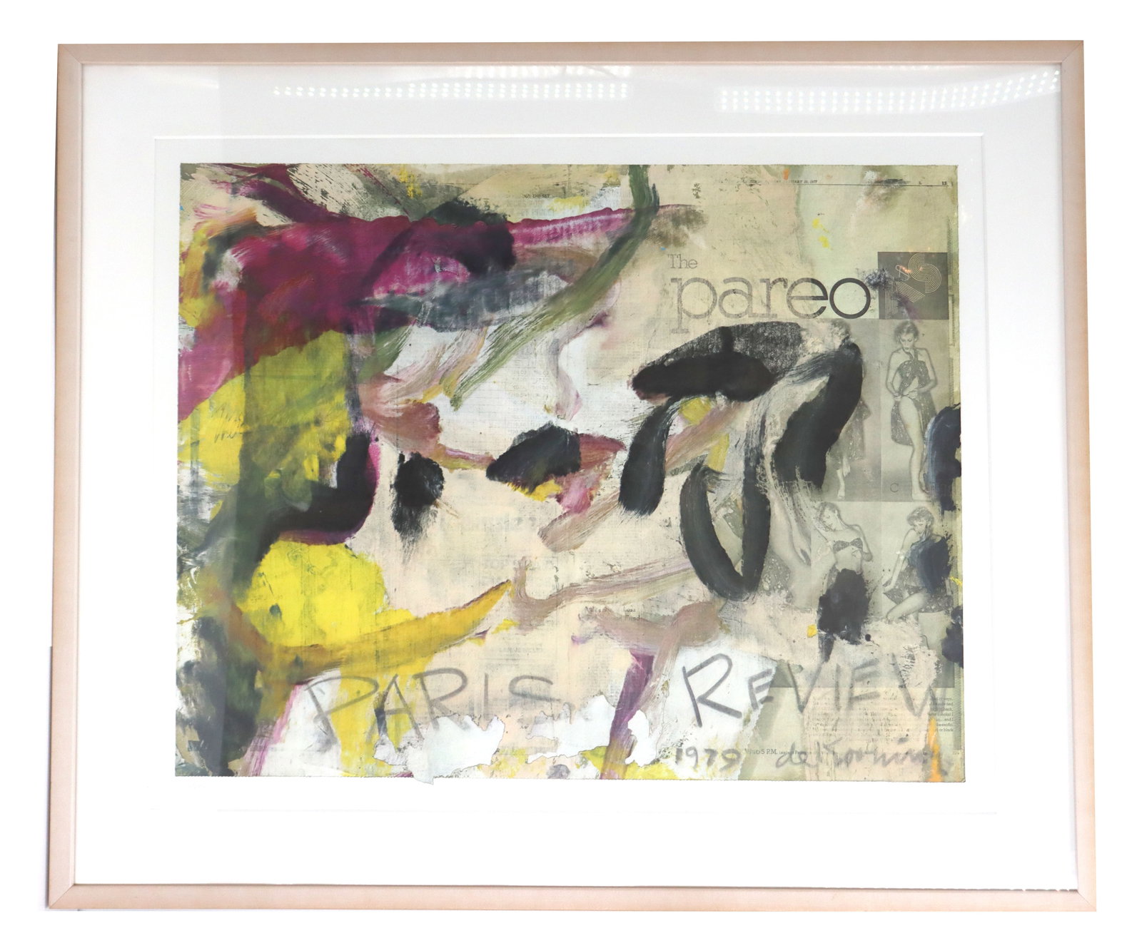 Willem de Kooning (1904-1997) Dutch/American, Offset Lithograph "Paris Review": Willem de Kooning (1904-1997) Dutch/American, Offset Lithograph "Paris Review". Framed abstract offset lithograph that incorporates expressive splashes of pink, yellow, and black paint over