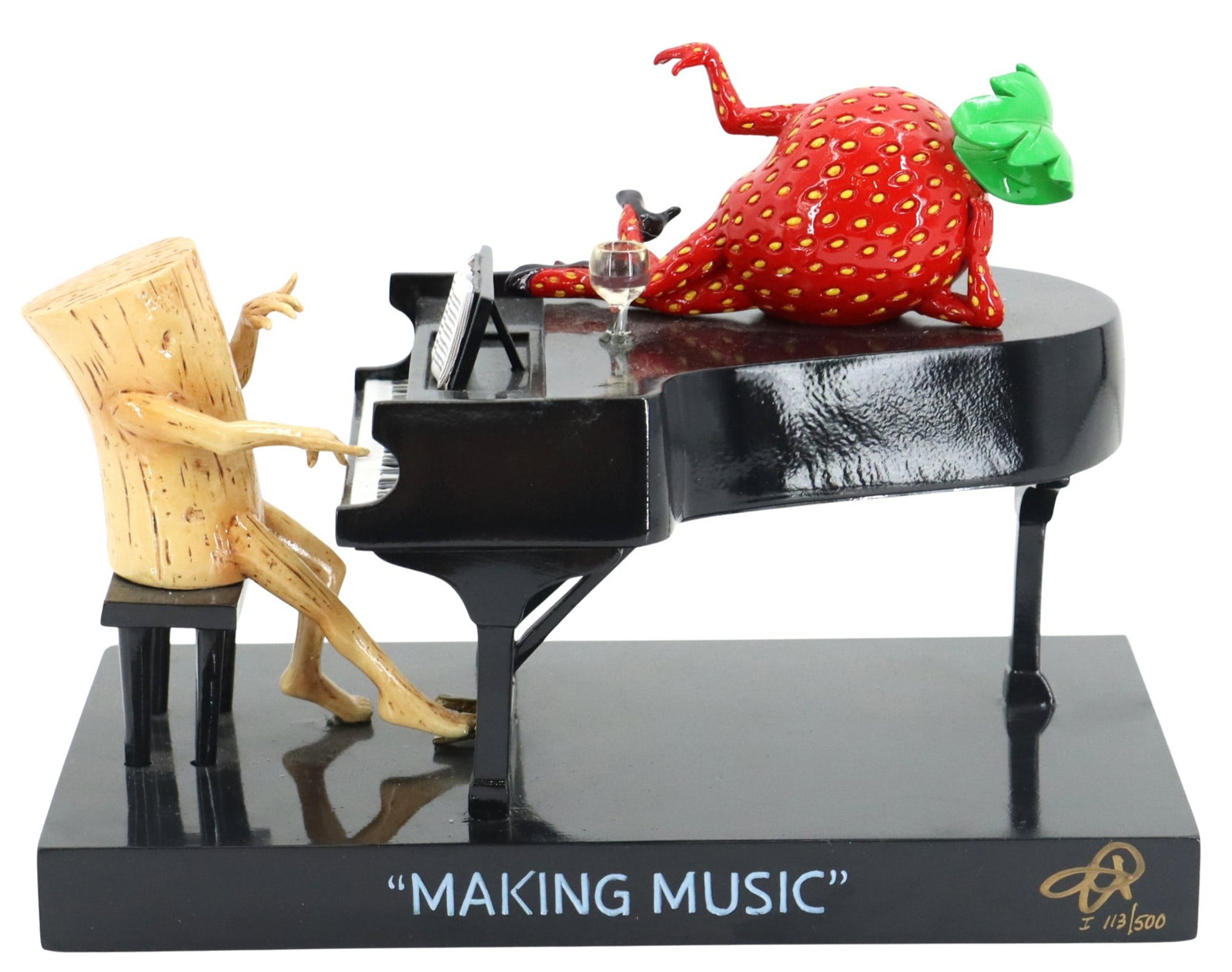 Michael Godard (Born 1963) American, Hand Painted Resin Sculpture "Making Music": Michael Godard (Born 1963) American, Hand Painted Resin Sculpture "Making Music". Whimsical, limited-edition sculpture titled "MAKING MUSIC" depicts a personified cork figure