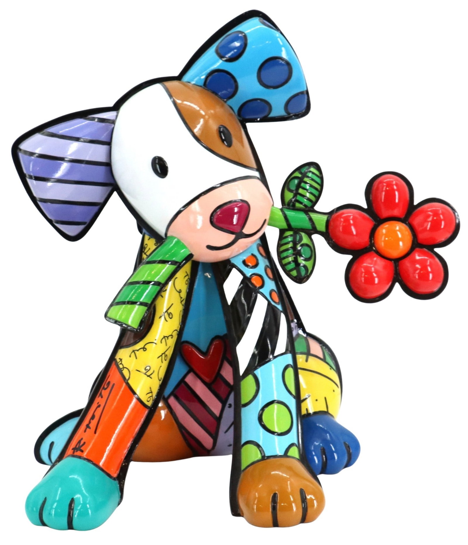 Romero Britto (Born 1963) Brazilian, Hand Painted Resin Statue "Lovely Dog" - AS IS (1 of 19)