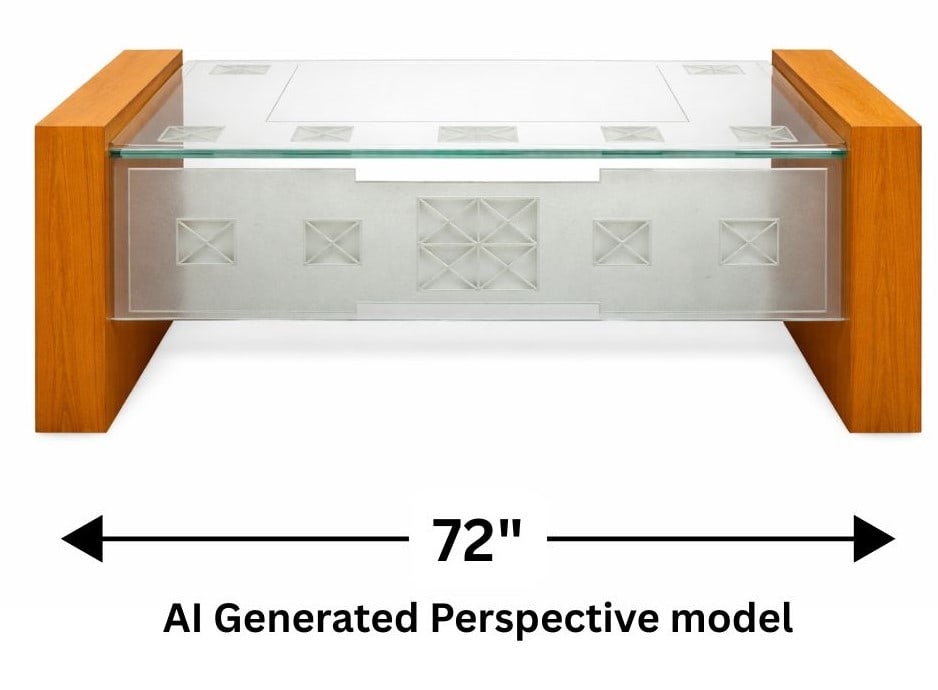 Larry Silverman (20th Century) American, Hand Carved and Etched Starphire Glass Coffee Table: Larry Silverman (20th Century) American, Hand Carved and Etched Starphire Glass Coffee Table. Contemporary bespoke coffee table characterized by its architectural mixture of thick, warm-toned wood pil