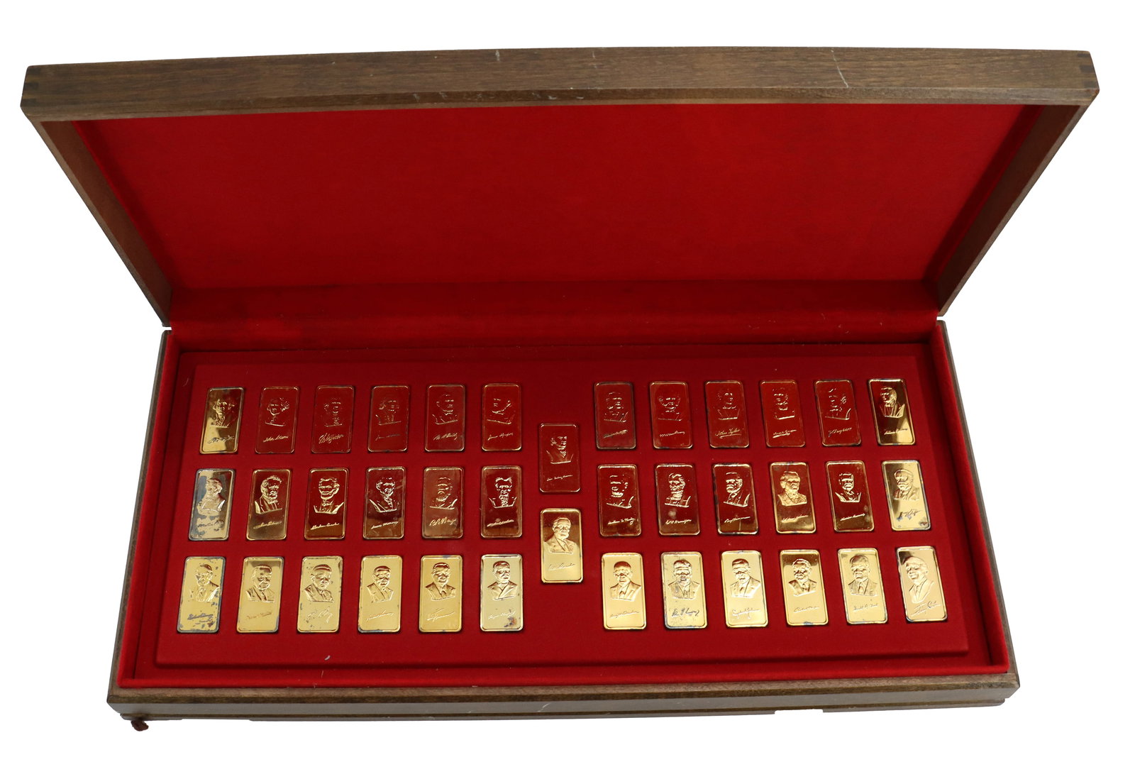 The Hamilton Mint Fine Silver Presidents of the United States Ingots - 39.300 ozt: $The Hamilton Mint Fine Silver Presidents of the United States Ingots - 39.300 ozt. Commemorative set of gold-toned ingots, each embossed with a portrait and signature of a United States Pr