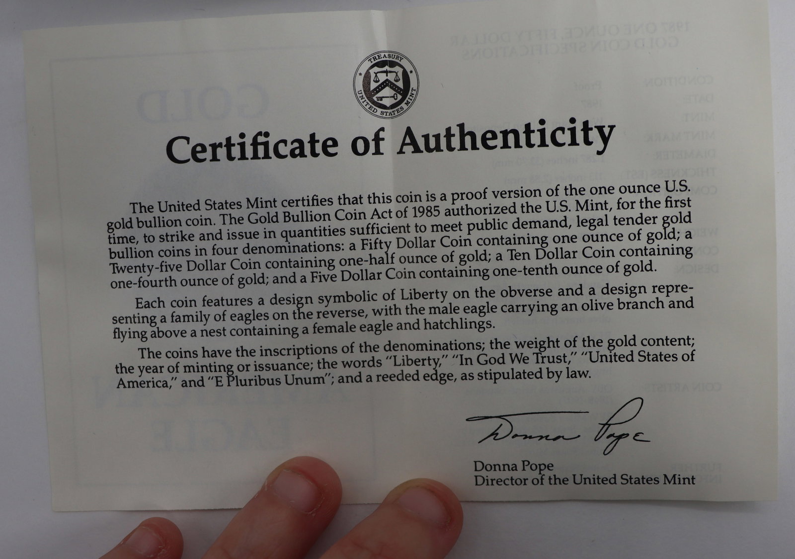 1986-W $50 American Gold Eagle 1oz Proof Coin - 6