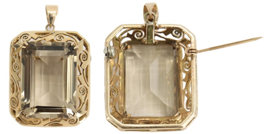 One Tested 14k Gold and Topaz Pendant/Brooch - Gross 15.5 g. (1 of 15)