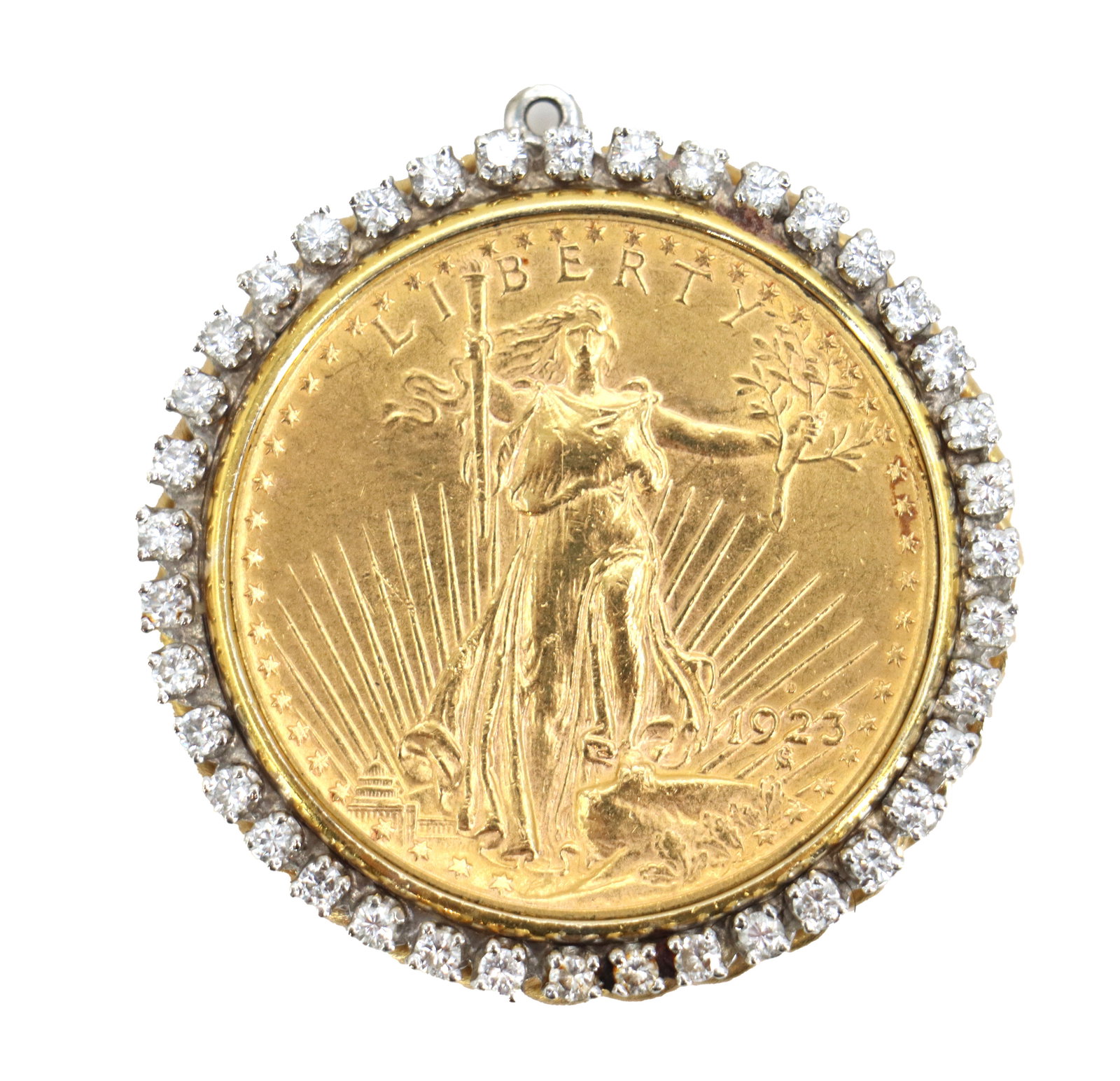 1923 Saint-Gaudens Double Eagle Gold Coin and Diamond Pendant - Gross 45.8 g. (1 of 12)