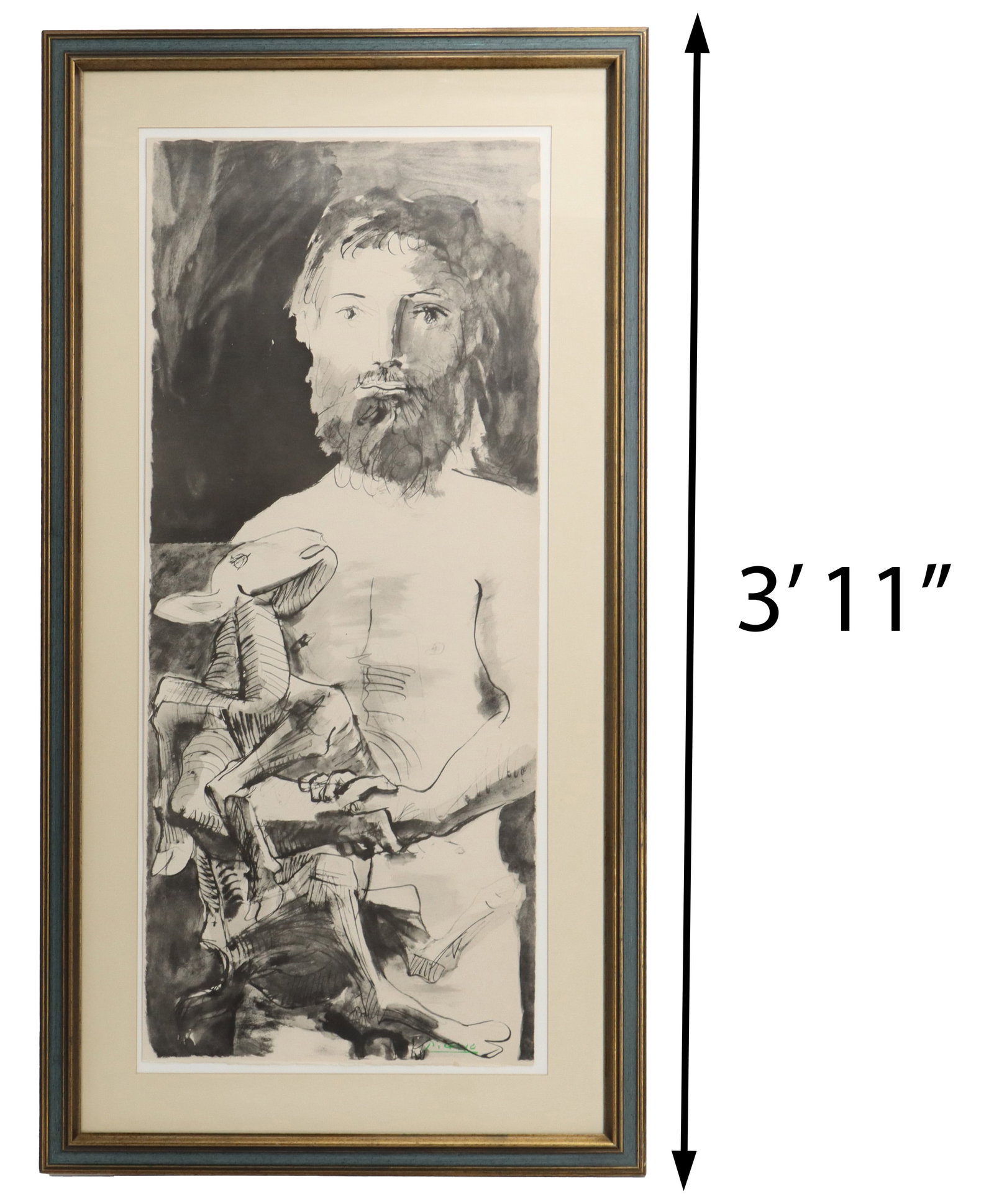 Pablo Picasso (1891-1973) Spanish, Lithograph "Etude Pour le Mouton": Pablo Picasso (1891-1973) Spanish, Lithograph "Etude Pour le Mouton". Featuring a bearded, classically-styled man holding a small goat or lamb, rendered in a sketch-like aesthetic with