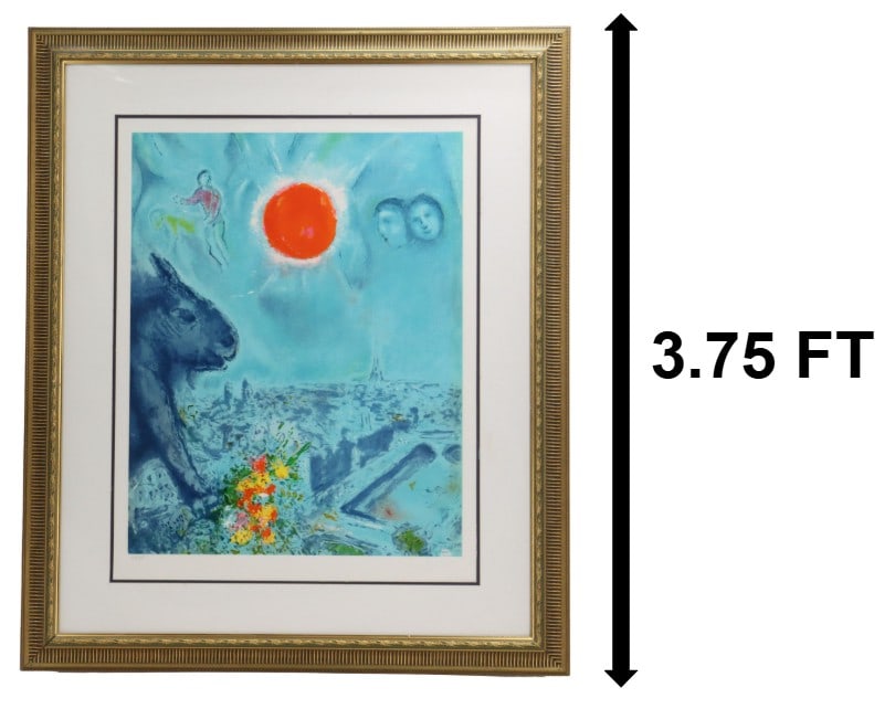 Marc Chagall (1887-1985) Russian/French, Framed Limited Edition Color Lithograph, "The Sun Over: Marc Chagall (1887-1985) Russian/French, Framed Limited Edition Color Lithograph, "The Sun Over Paris". Printed by Mourlot, Paris. Numbered in pencil 286/750. with certificate of authenticit