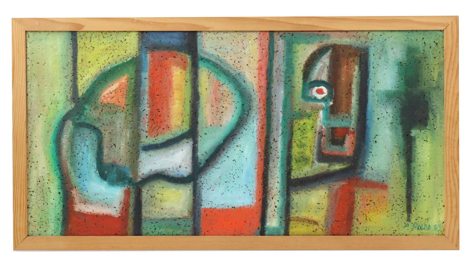 Simba Pendassa (Born 1950 in Senegal) French, Oil on Cork Cubist Abstract "Garder A Vue" (Under (1 of 11)