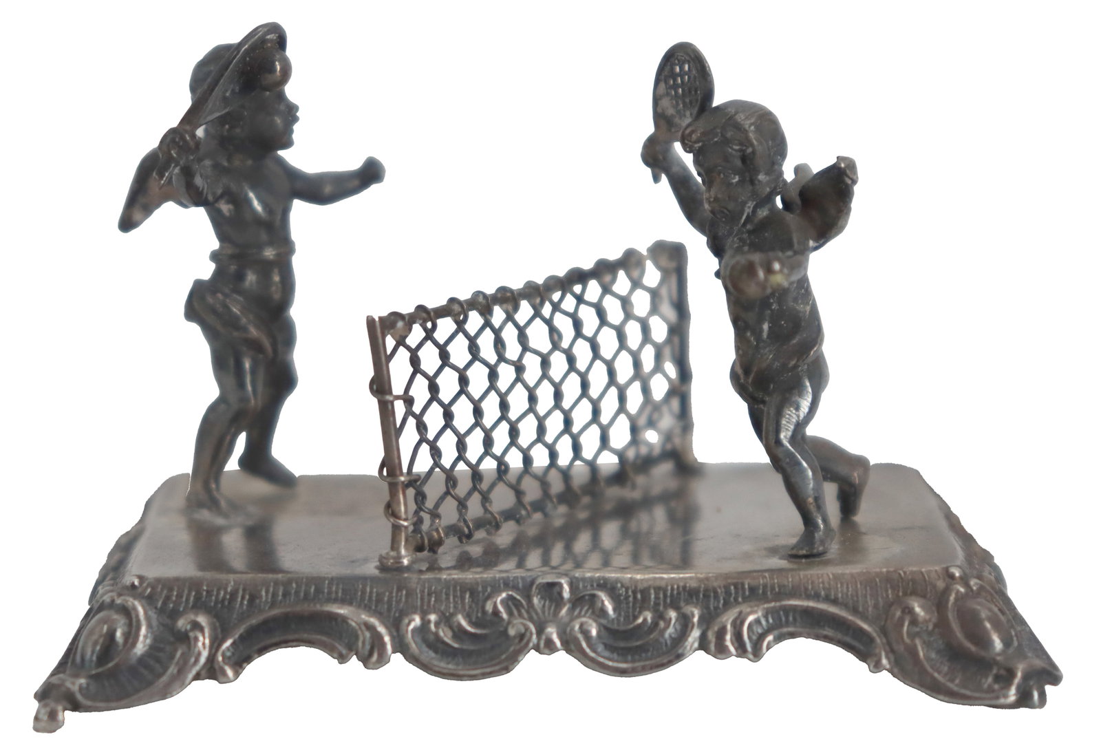 Miniature English Sterling Silver Table Decoration with Cherubs Playing Tennis - 1.050 ozt. (1 of 10)