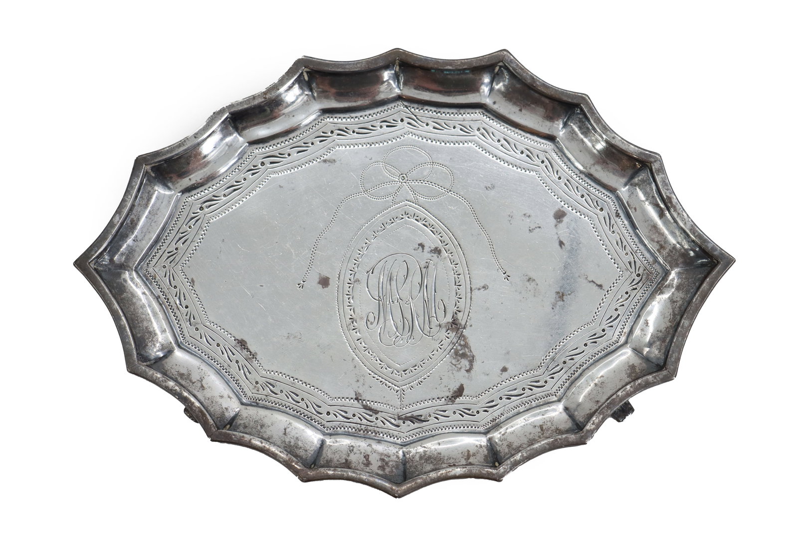 Jacobi & Co. Sterling Silver Footed Repousse Serving Tray - 4.845 ozt. (1 of 11)