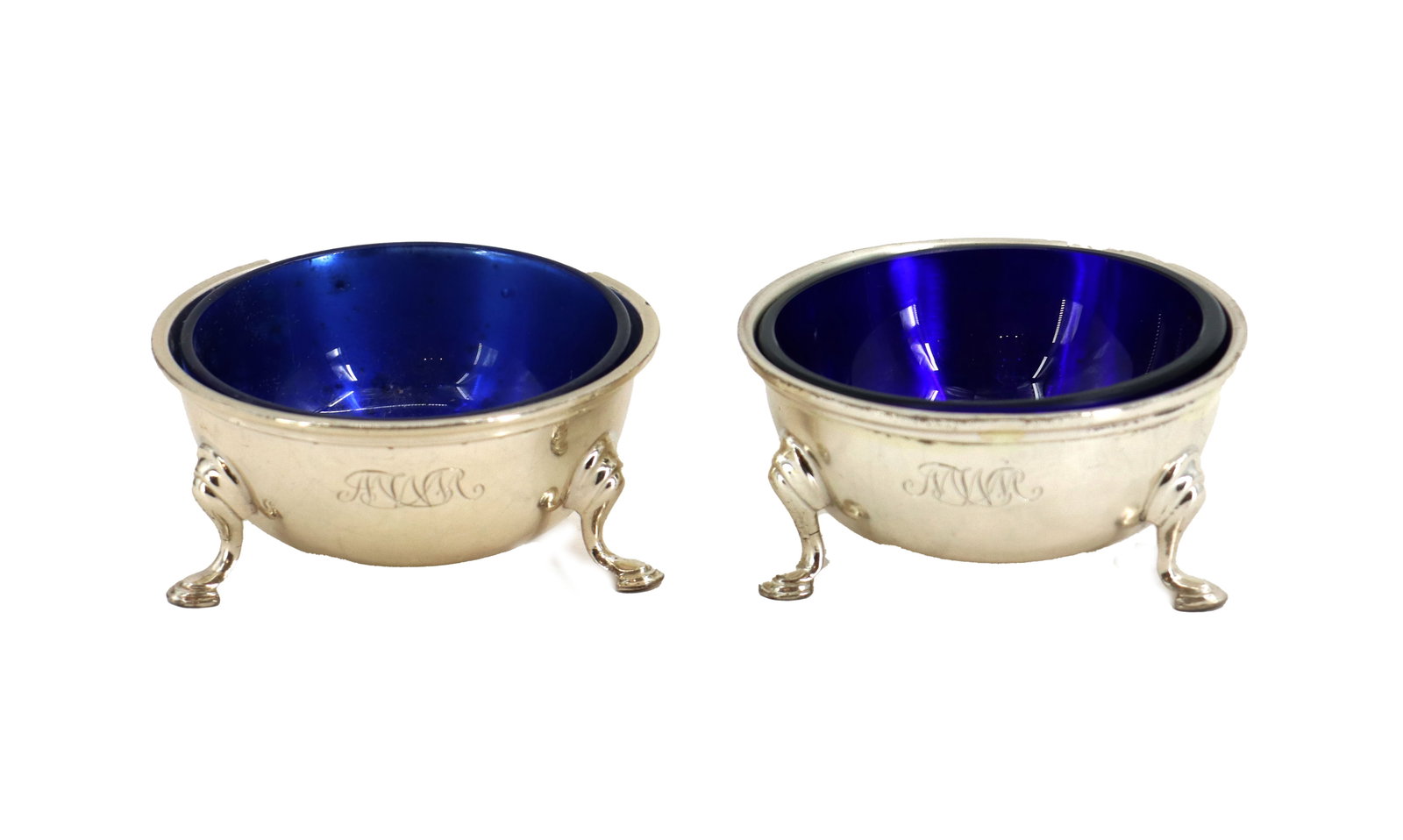 (2) French Cartier Sterling Silver and Cobalt Blue Glass Salt Cellars - 2.78 ozt. (1 of 12)