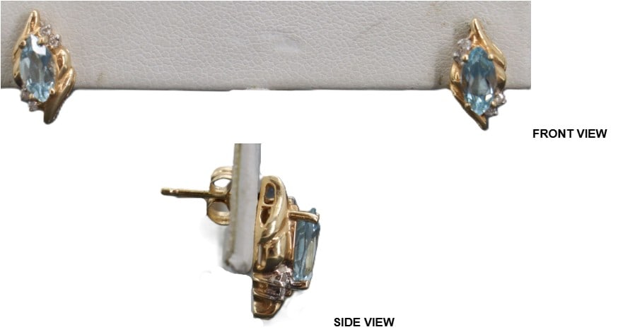 One Pair of Marked 14k Gold, Topaz, and Diamond Earrings - Gross 1.9 g. (1 of 13)