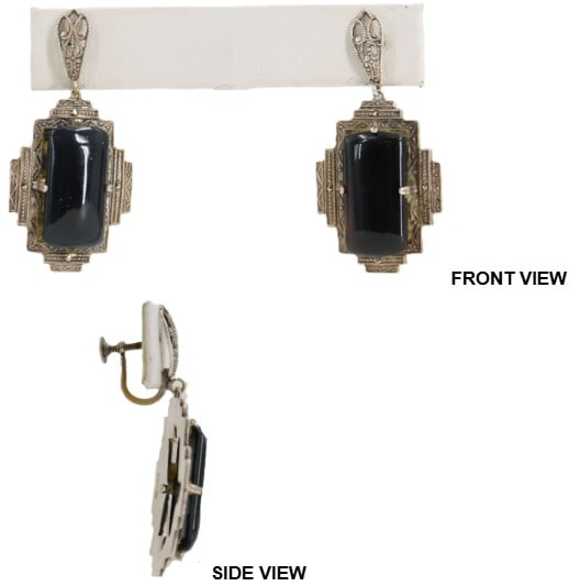 One Pair of Sterling Silver Art Deco Onyx Screw-Back Earrings - Gross 0.3 ozt. (1 of 15)