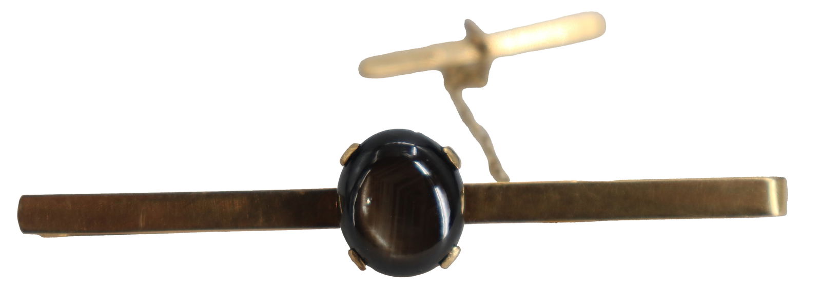 14k Gold and Cabochon Cats Eye Tie Bar - Gross 9.0 g. (1 of 8)