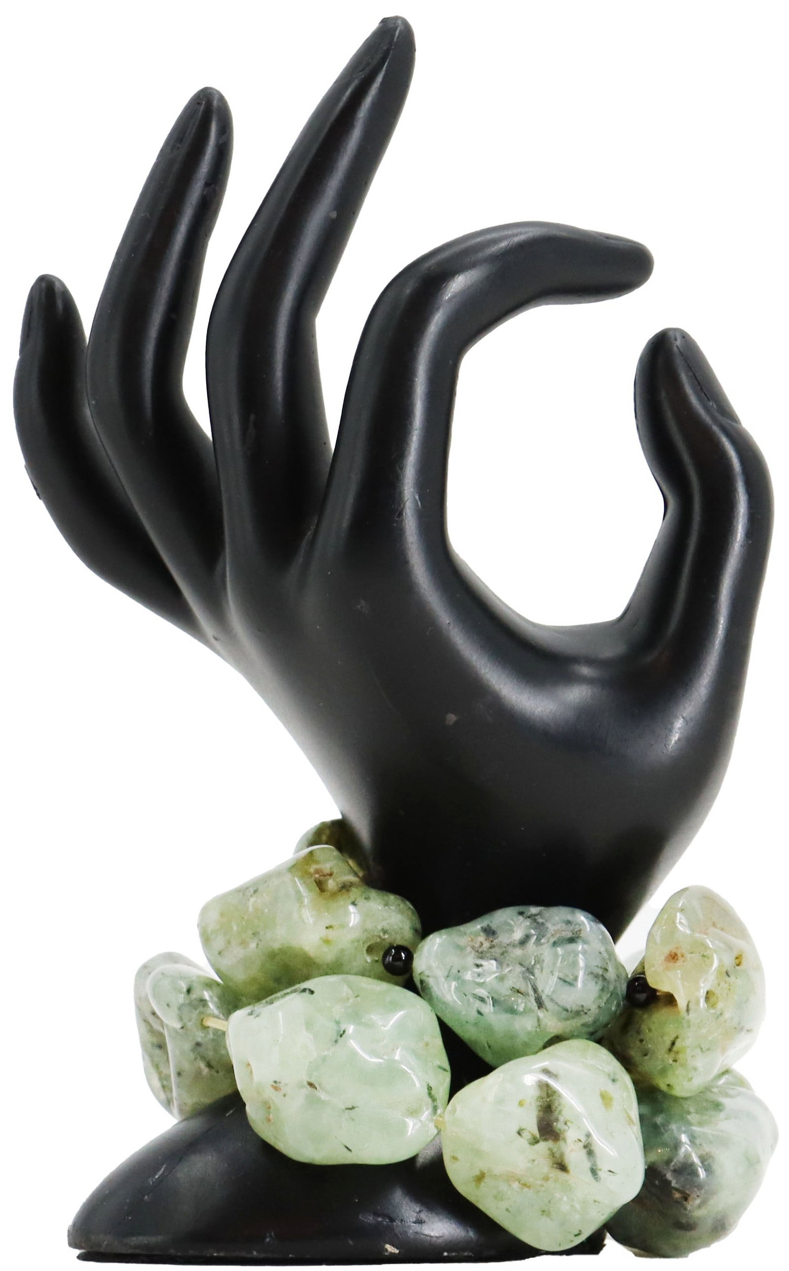 Pair of Prehnite Bracelets: Pair of Prehnite Bracelets. Features large, polished chunks of pale green prehnite stone. The stones are strung together, creating a bold, organic look Size: 2 x 4 in.