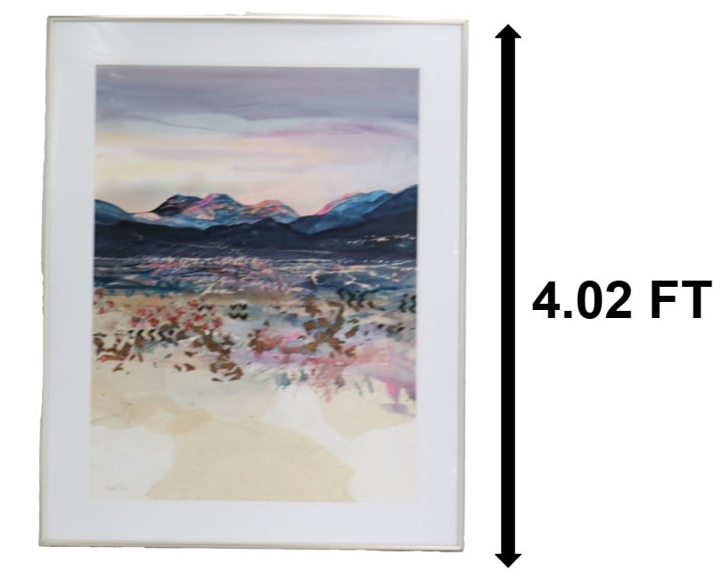 Harold Larsen (Born 1934) American, "Mountain City Glow" Mixed Media on Paper: Harold Larsen (Born 1934) American, "Mountain City Glow" Mixed Media on Paper. The abstract Southwestern-inspired landscape uses traditional forms as well as Native American symbols and jagg