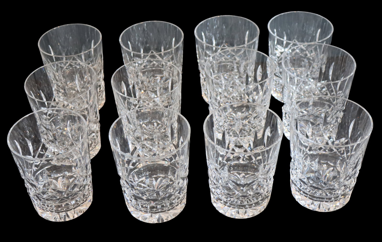 (12) Waterford Crystal Lismore "Double" Old Fashioned Whisky Glasses: (12) Waterford Crystal Lismore "Double" Old Fashioned Whisky Glasses. Slightly taller and with more of the Lismore pattern on it than the regular sized rocks glass, a rarer hybrid between th