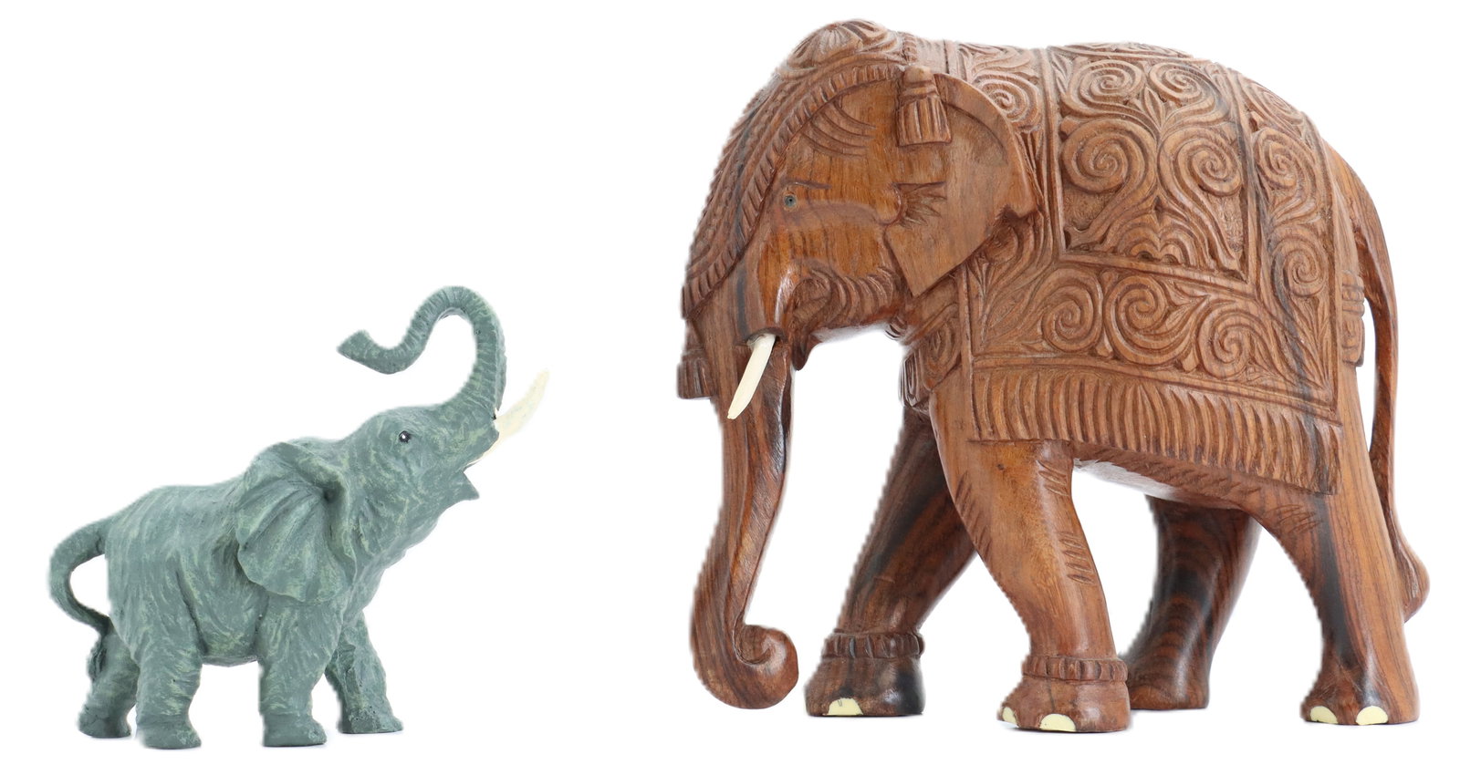 Pair of Elephant Sculptures in Wood and Metal (1 of 14)