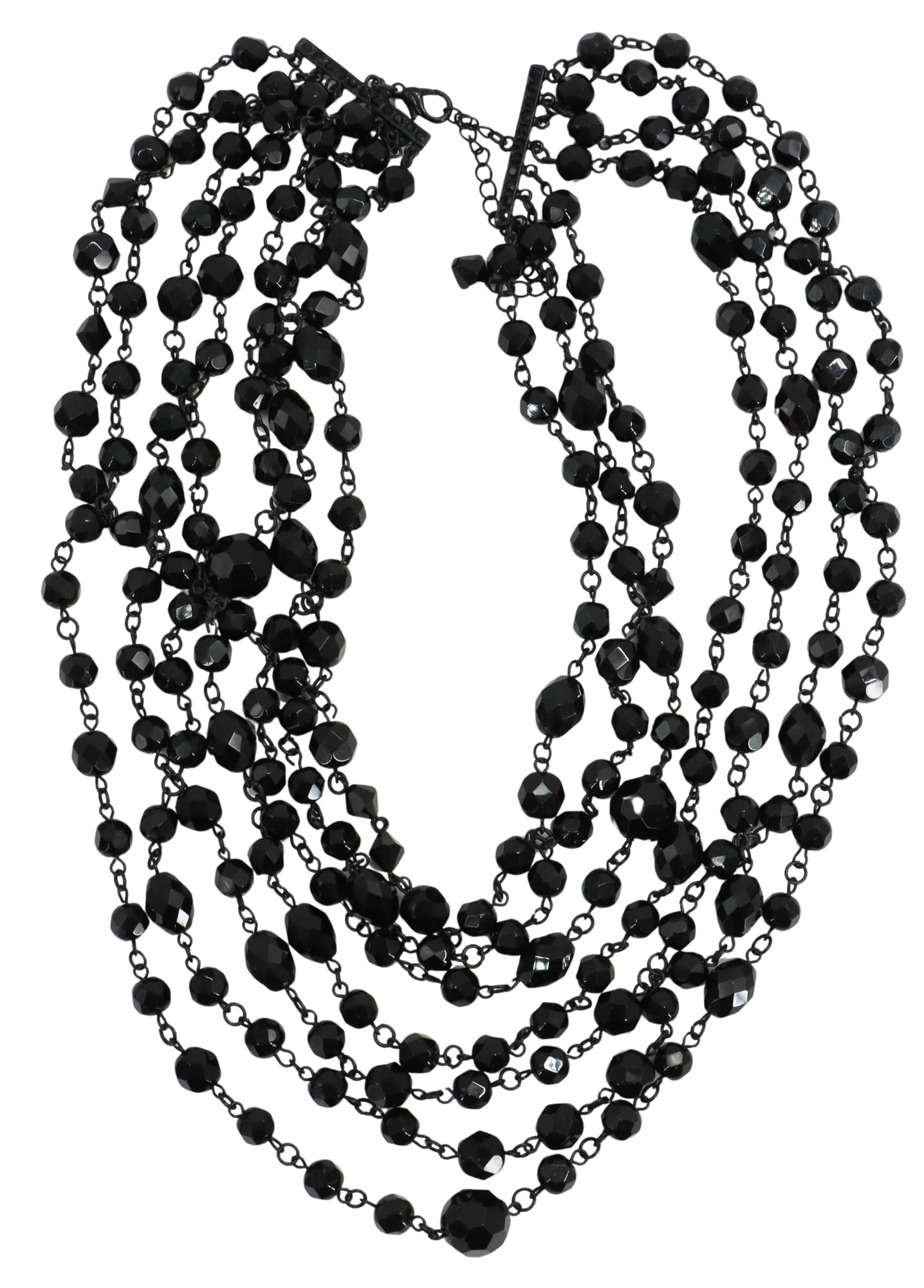 Vintage White House Black Market 7 Strand Faceted Beaded Necklace: Vintage White House Black Market 7 Strand Faceted Beaded Necklace. Faceted black beads in varying sizes. Lobster clasp. Size Open: 17 in. 