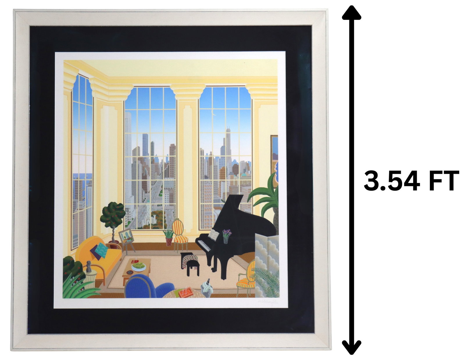 Thomas McKnight (Born 1941) American, Limited Edition Serigraph: Thomas McKnight (Born 1941) American, Limited Edition Serigraph. Title: "Chicago Penthouse." Displays a luxurious room with floor-to-ceiling windows that show an incredible view of the city