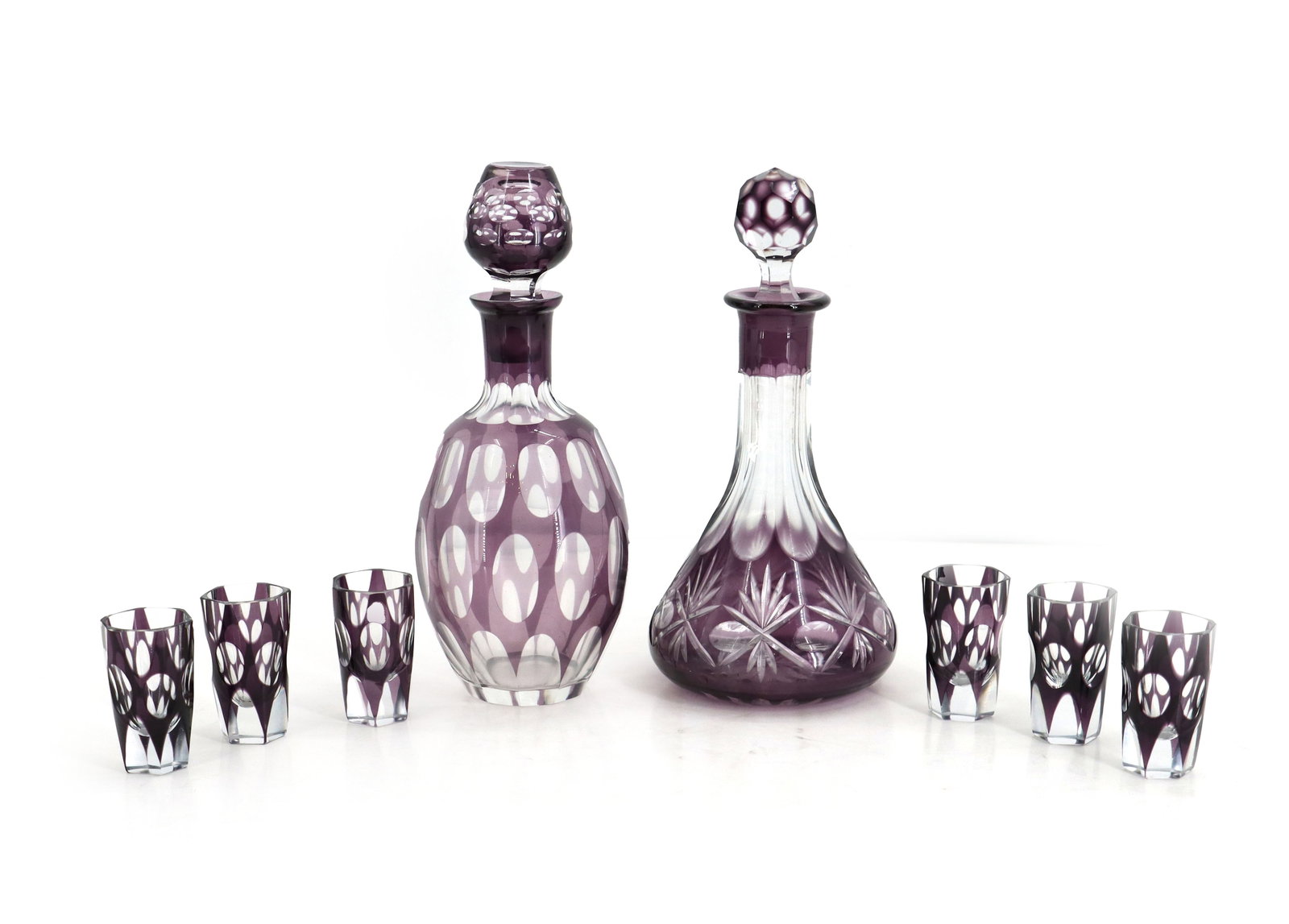 (2) Amethyst to Clear Cut Glass Decanters and (6) Matching Cordials (1 of 18)