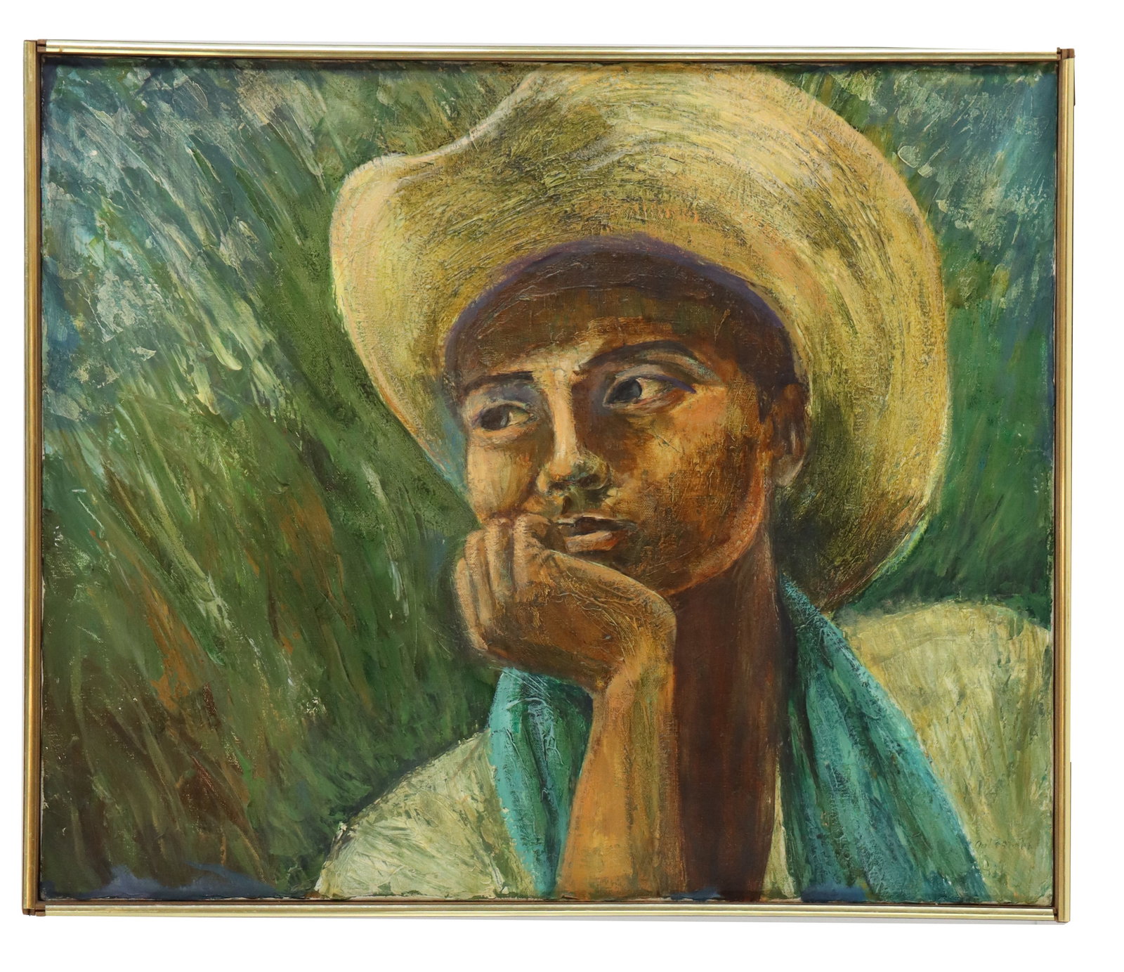 Signed Goldstein Oil on Canvas Portrait of a Boy With Yellow Hat (1 of 6)