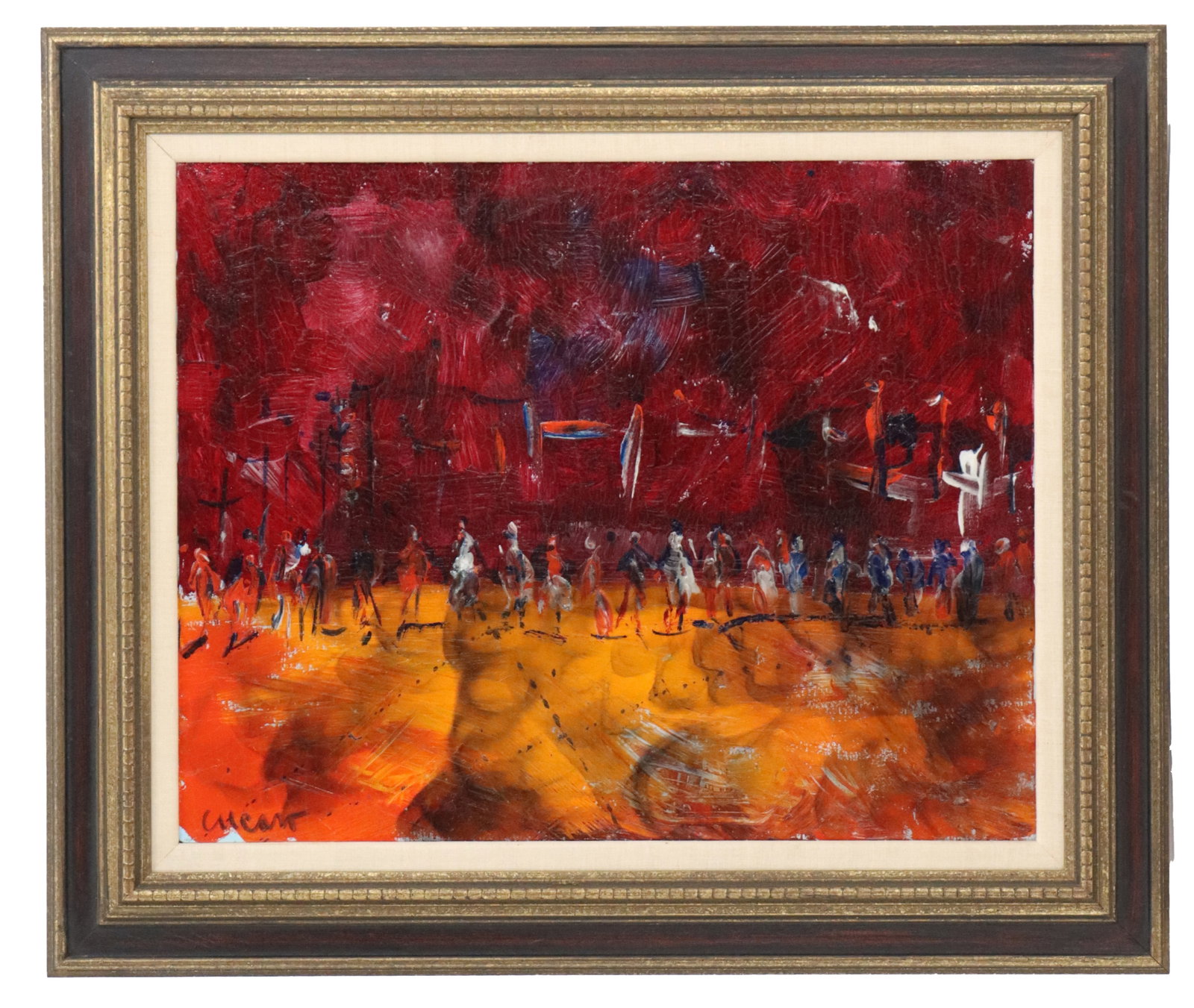 Pascal Cucaro (1915-2004) American, Original Oil on Canvas, Abstract Figural: Pascal Cucaro (1915-2004) American, Original Oil on Canvas, Abstract Figural. Signed lower left. Overall Size: 22 x 26 1/4 in. Sight Size: 15 3/4 x 19 3/4 in.