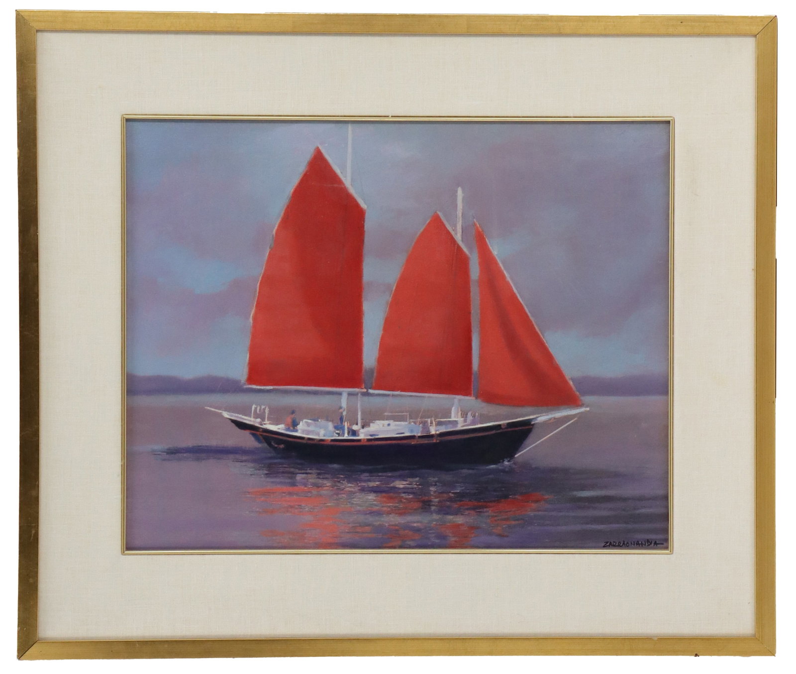 Thomas Zarraonandia (1927-2016) American, Oil Painting of a Schooner Sailing in San Francisco (1 of 9)