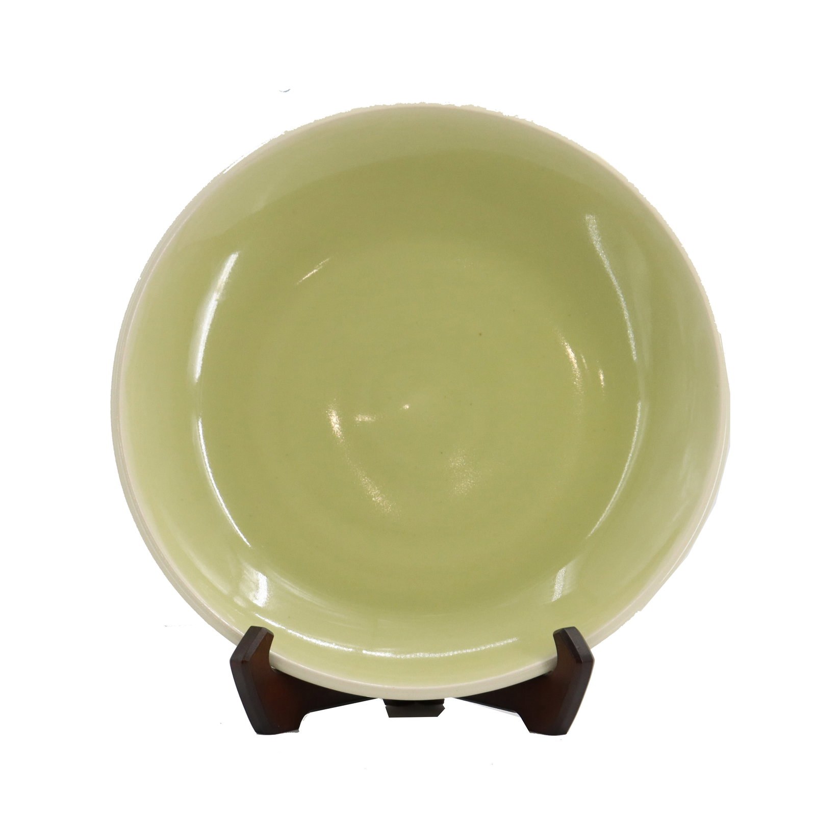 20th Century Signed Yellow Art Pottery Charger: 20th Century Signed Yellow Art Pottery Charger. High fired ceramic earthenware charger in pale yellow glaze. Impressed signature on base. Size: 12 x 12 x 1 1/2 in.