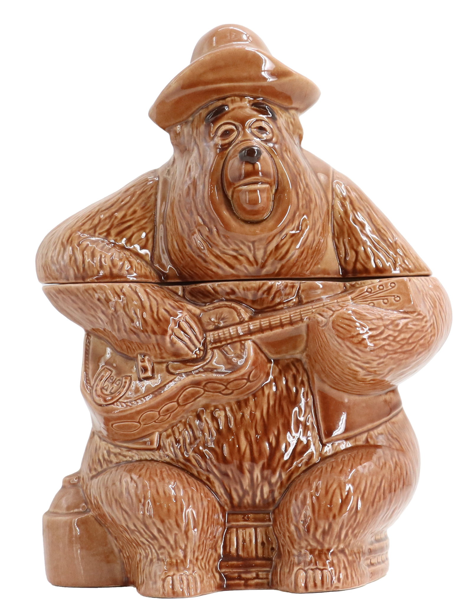 Disney 1970s Treasure Craft Country Bear Jamboree Big Al Glazed Ceramic Cookie Jar: Disney 1970s Treasure Craft Country Bear Jamboree Big Al Glazed Ceramic Cookie Jar. The pristine shape has a simple, classic design with excellent glaze. The figure is holding his custom guitar w